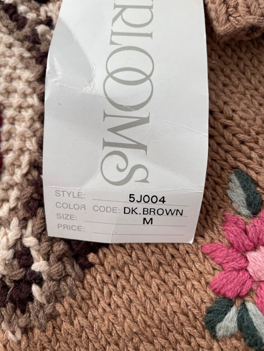 Vintage Heirlooms Sweater Medium Handknit Floral Crewneck Brown Deadstock NEW - Picture 8 of 8
